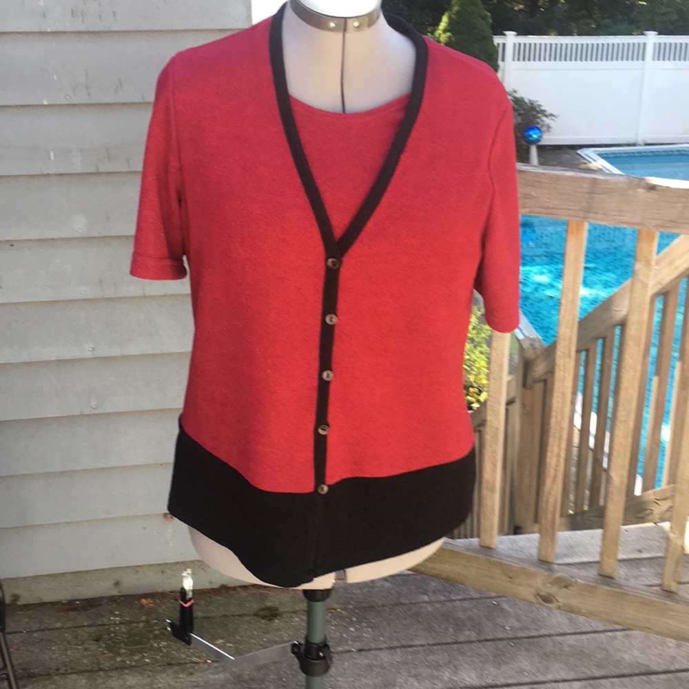 Cherry red top with black trim attached red shell